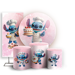 KIT Redondo Trio e Faixa - Stitch Confeitaria  - Sublimado 3D