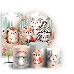 KIT Redondo Trio e Faixa - Animais Bosque Encantado  - Sublimado 3D