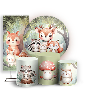 KIT Redondo Trio e Faixa - Animais Bosque Encantado  - Sublimado 3D