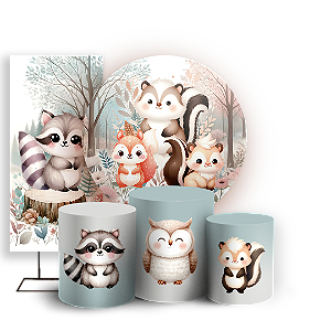 KIT Redondo Trio e Faixa - Animais Bosque Encantado  - Sublimado 3D