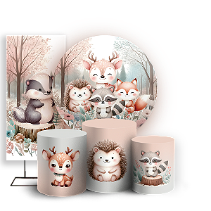 KIT Redondo Trio e Faixa - Animais Bosque Encantado  - Sublimado 3D