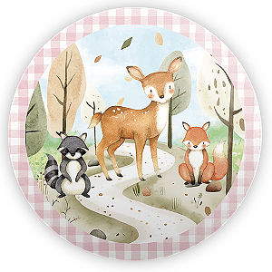 Mini Painel - Animais Bosque Rosa - Sublimado 3D - By Cris Reis