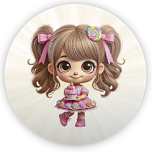 Painel Redondo - Menina Confeitaria Doces - Sublimado 3D