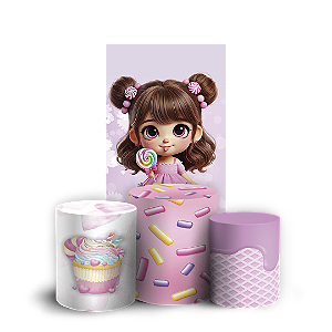 Faixa Lateral e Trio Cilindro Sublimado 3D Vest Facil - Menina Confeitaria Doces