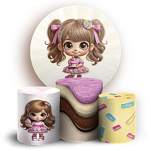 KIT Redondo e Trio - Menina Confeitaria Doces - Sublimado 3D