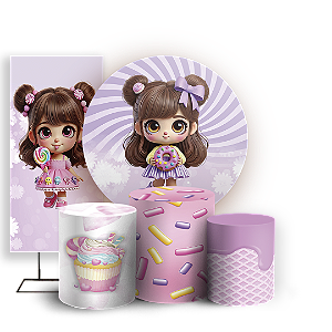 KIT Redondo Trio e Faixa - Menina Confeitaria Doces - Sublimado 3D