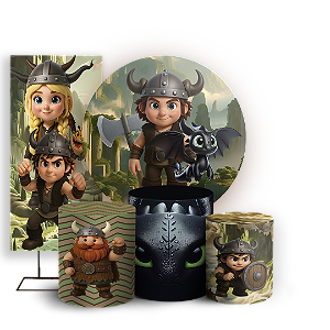 KIT Redondo Trio e Faixa - Como Treinar Seu Dragão - Sublimado 3D