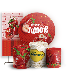 KIT Redondo Trio e Faixa - Morango Do Amor - Sublimado 3D