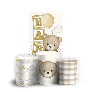 Faixa Lateral e Trio Cilindro Sublimado 3D Vest Facil - Ursinho Bege