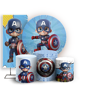 KIT Redondo Trio e Faixa - Capitão América - Sublimado 3D