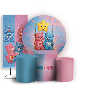 KIT Redondo Trio e Faixa - Chá De Revelação Ursinhos - Sublimado 3D
