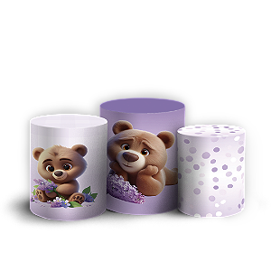 Trio Cilindro - Urso Lilas - Sublimado 3D