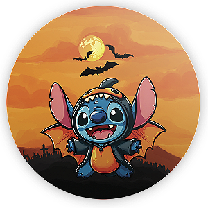 Painel Redondo Sublimado 3D - Stitch Dia das Bruxas Halloween
