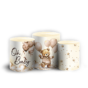 Trio Cilindro Sublimado 3D - Ursinho Bege