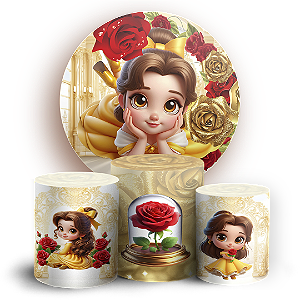 KIT Redondo e Trio Sublimado 3D - Princesa Bela