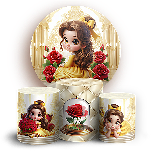 KIT Redondo e Trio Sublimado 3D - Princesa Bela