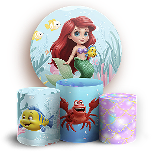 KIT Redondo e Trio Sublimado 3D - Princesa Ariel Pequena Sereia
