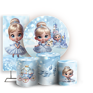 KIT Redondo Trio e Faixa Sublimado 3D - Princesa Cinderela