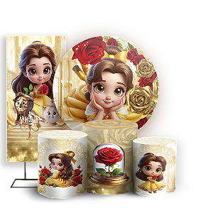 KIT Redondo Trio e Faixa Sublimado 3D - Princesa Bela