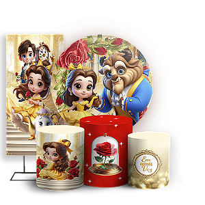 KIT Redondo Trio e Faixa Sublimado 3D - Princesa Bela