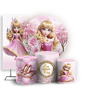 KIT Redondo Trio e Faixa Sublimado 3D - Princesa Aurora