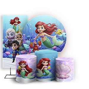 KIT Redondo Trio e Faixa Sublimado 3D - Princesa Ariel Pequena Sereia