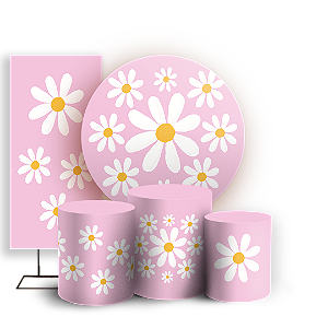 KIT Redondo Trio e Faixa Sublimado 3D - Flor Margarida