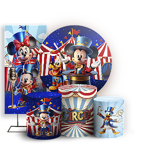 KIT Redondo Trio e Faixa Sublimado 3D - Mickey E Minnie Circo