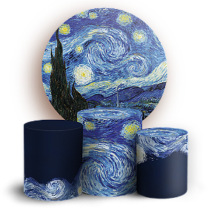 Capas Painel Redondo e Trio Cilindro Sublimado - Noite Estrelada Van Gogh