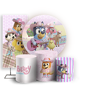 KIT Redondo Trio e Faixa Sublimado 3D - Bluey Fazendinha
