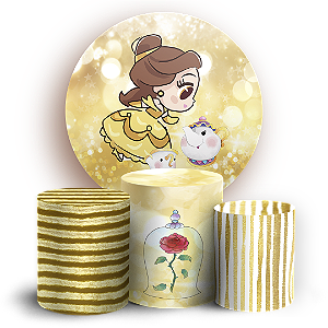 Capas Painel Redondo e Trio Cilindro Sublimado - Princesa Bela Baby