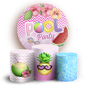 Capas Painel Redondo e Trio Cilindro Sublimado - Pool Party