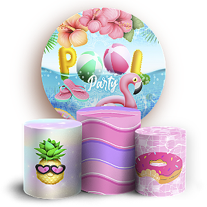 Capas Painel Redondo e Trio Cilindro Sublimado - Pool Party