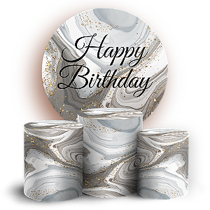 Capas Painel Redondo e Trio Cilindro Sublimado - Happy Birthday