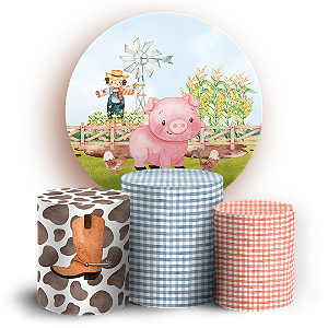 Capas Painel Redondo e Trio Cilindro Sublimado - Fazendinha