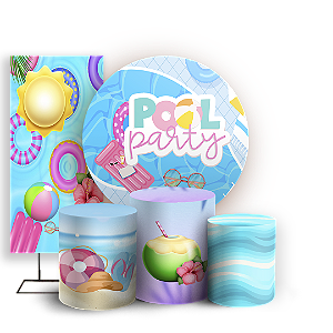 Capas Painel Redondo Trio Cilindro e Faixa Lateral Sublimado - Pool-Party