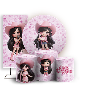 Capas Painel Redondo Trio Cilindro e Faixa Lateral Sublimado - Ana-Castela-Boiadeira