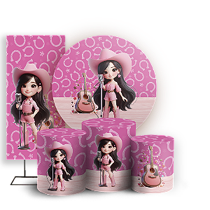 Capas Painel Redondo Trio Cilindro e Faixa Lateral Sublimado - Ana-Castela-Boiadeira