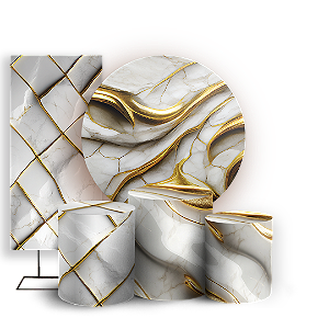 Capas Painel Redondo Trio Cilindro e Faixa Lateral Sublimado - Marmore-Dourado