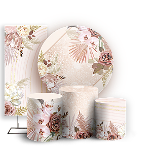Capas Painel Redondo Trio Cilindro e Faixa Lateral Sublimado - Floral