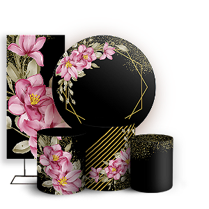Capas Painel Redondo Trio Cilindro e Faixa Lateral Sublimado - Floral