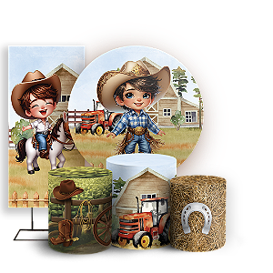 Capas Painel Redondo Trio Cilindro e Faixa Lateral Sublimado - Fazendinha