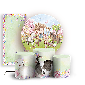 Capas Painel Redondo Trio Cilindro e Faixa Lateral Sublimado - Fazendinha