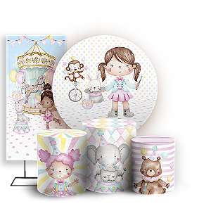 Capas Painel Redondo Trio Cilindro e Faixa Lateral Sublimado - Circo