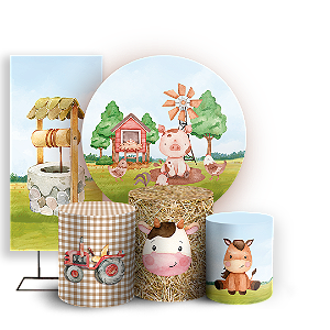 Capas Painel Redondo Trio Cilindro e Faixa Lateral Sublimado - Fazendinha