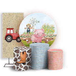 Capas Painel Redondo Trio Cilindro e Faixa Lateral Sublimado - Fazendinha