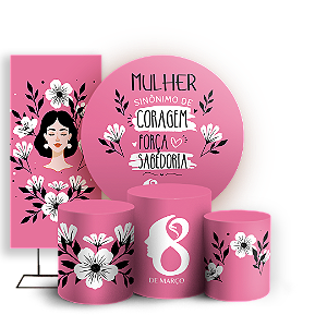 Capas Painel Redondo Trio Cilindro e Faixa Lateral Sublimado - Dia da Mulher