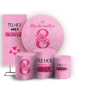 Capas Painel Redondo Trio Cilindro e Faixa Lateral Sublimado - Dia da Mulher