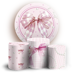 Capas Painel Redondo e Trio Cilindro Sublimado - Laços Rosa