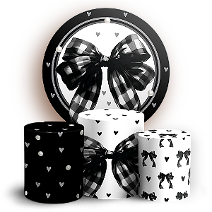 Capas Painel Redondo e Trio Cilindro Sublimado - Laços Preto
